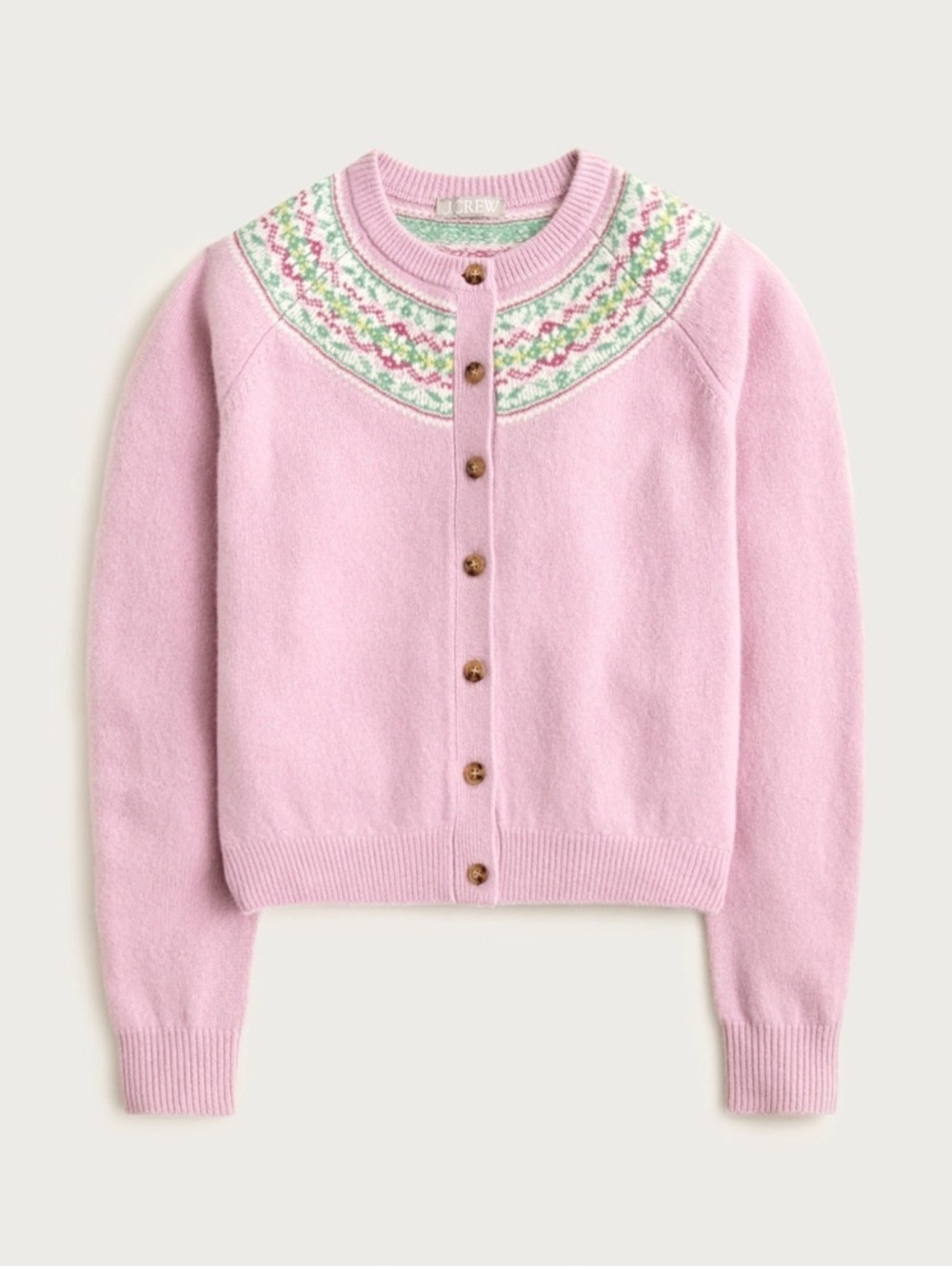 NEW J. Crew Pink Fair Isle Cardigan in vintage Wool Size Medium pink CP416 $158